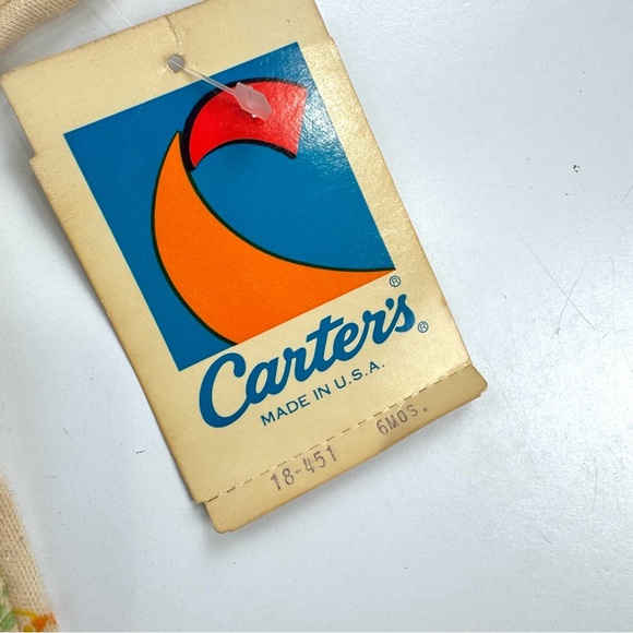 Vintage 80s USA Carters Sz 6M Onesie Romper NWT Beige Bunnies w/ Carrots Neutral - Picture 4 of 9